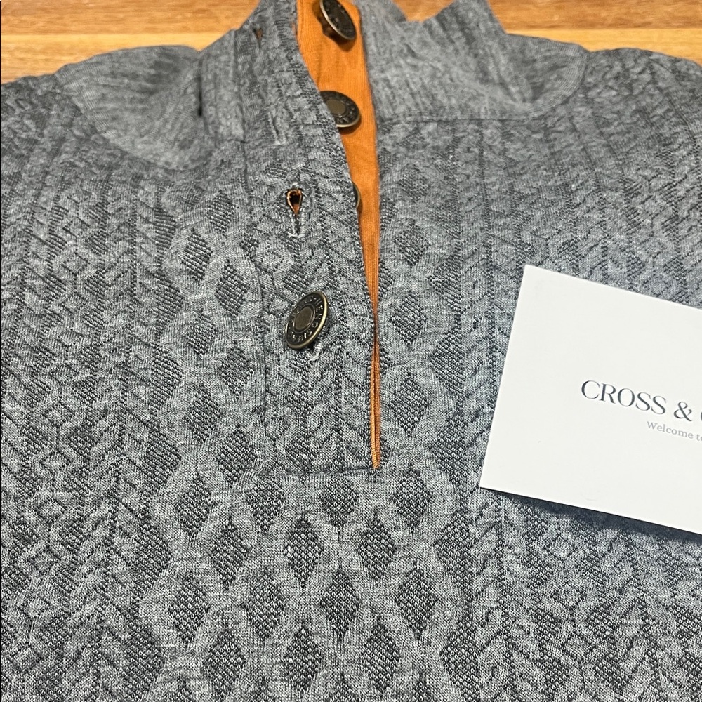 ... Men’s Grey Knit Button Mock Neck Sweater